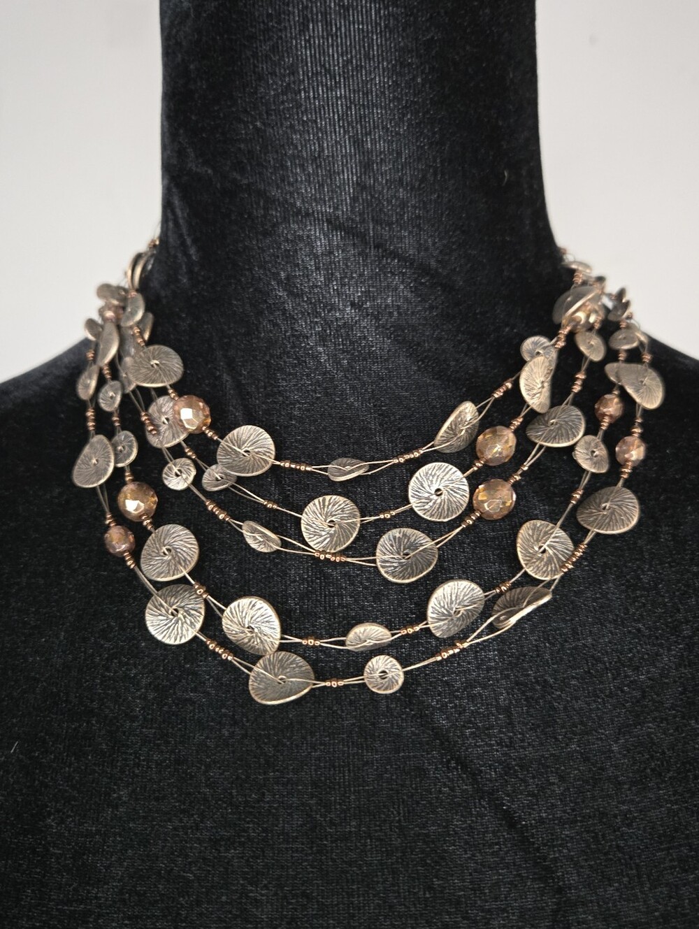 Chico's Multi-Strand Gold-Tone Disc & Bead Layered Necklace Fashion Jewelry Boho